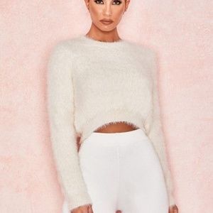 House of CB CREAM CROPPED SOFT MOHAIR SWEATER
